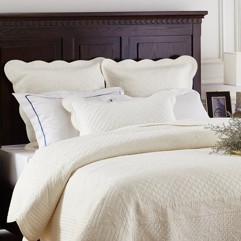 Calla Angel Sage Garden Luxury Pure Cotton Matelasse Quilted Pillow Sham, King Pillow, 20x36, Ivory - Image 4